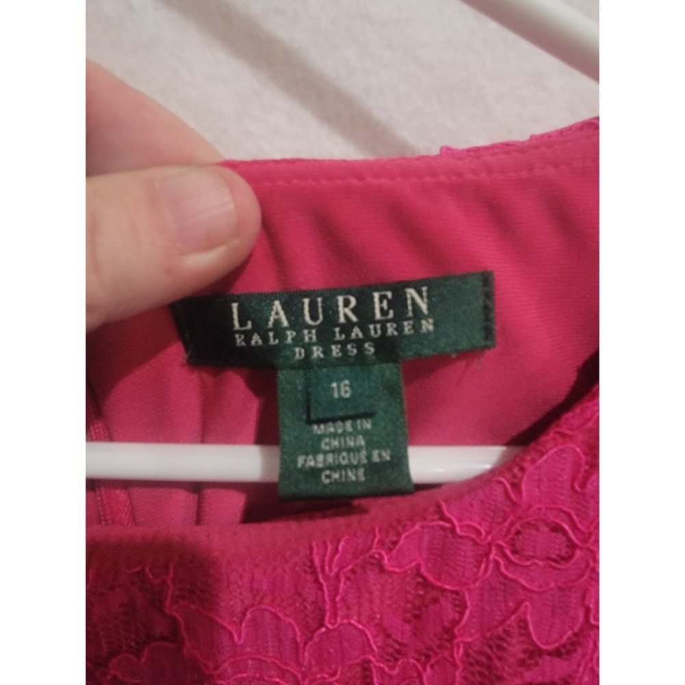 Lauren Ralph Lauren Fuchsia Pink Lace Sheath Dress Women's‎ Size 16 Short Sleeve - Picture 7 of 10